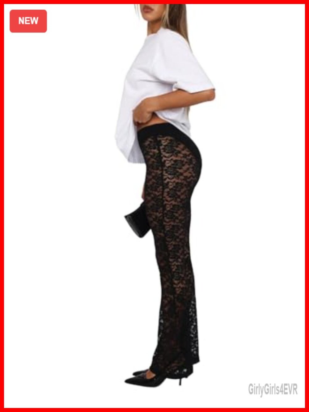 Sexy Sheer Lace Flare Bell Bottom Pants Clubwear Leggings - Picture 2 of 6